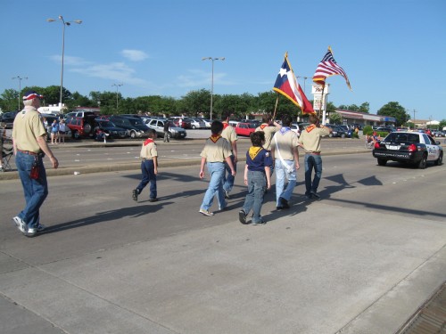 Troop 355 and Pack 494 color guard, 4th of July parade, Duncanville, Texas 2009